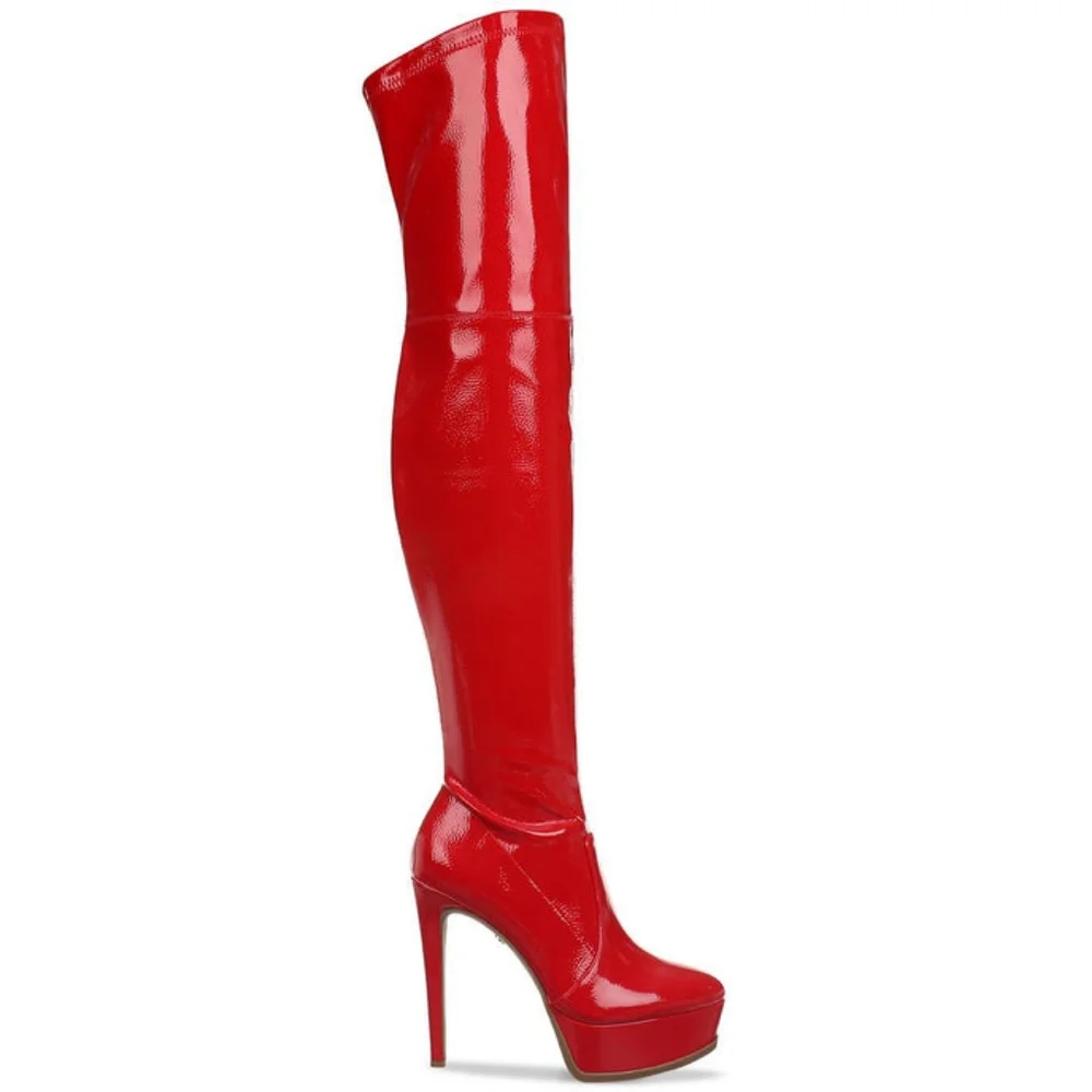 NWB‎ Thalia Sodi Silena Over-The-Knee Platform Fire Engine Red Boots size 10